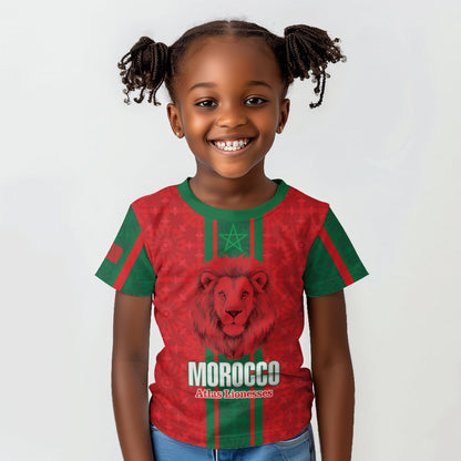 Morocco Football Custom Kid T shirt Atlas Lionesses Moroccan Folk Pattern