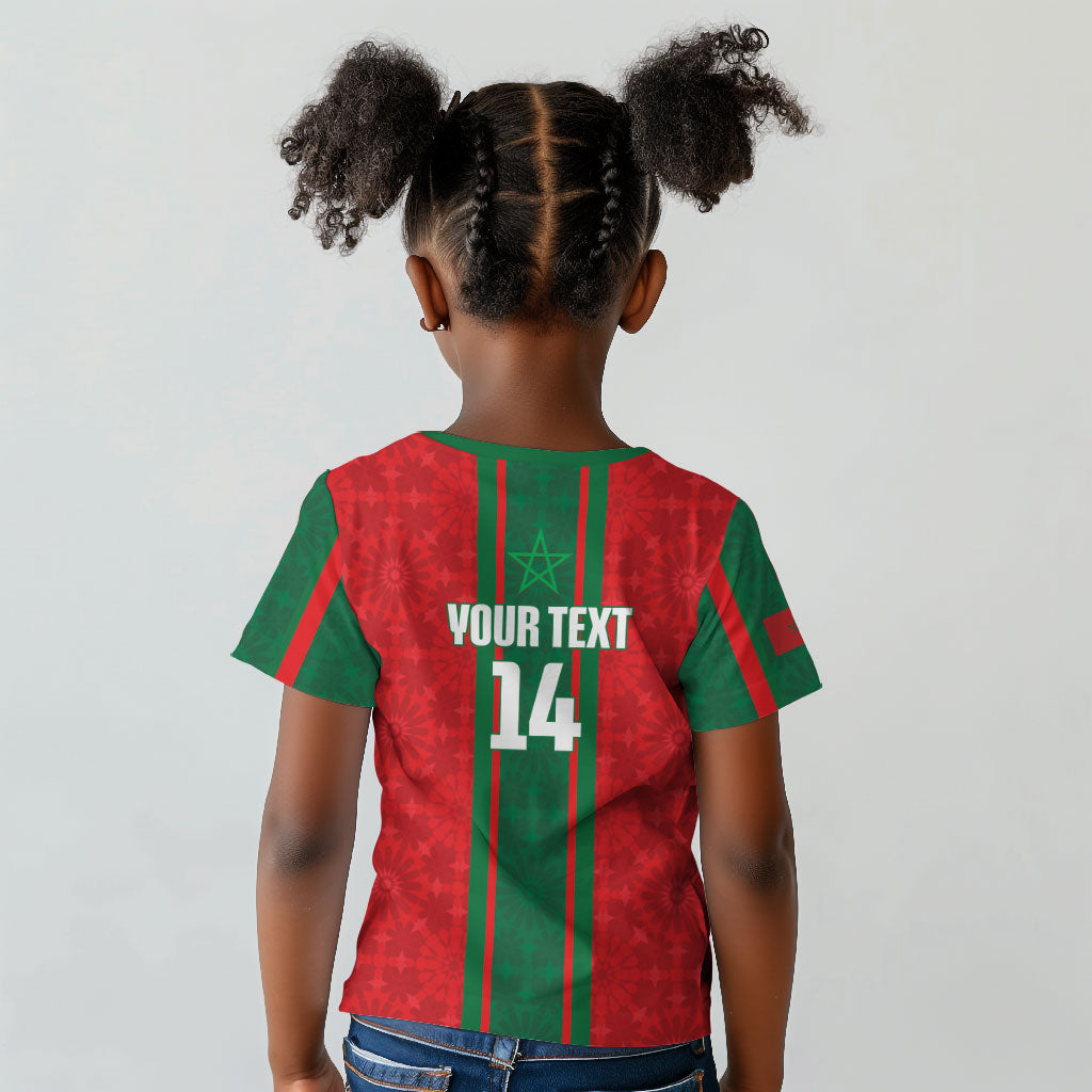 Morocco Football Custom Kid T shirt Atlas Lionesses Moroccan Folk Pattern