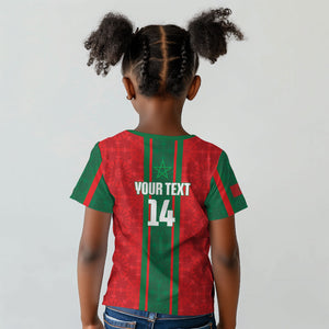 Morocco Football Custom Kid T shirt Atlas Lionesses Moroccan Folk Pattern