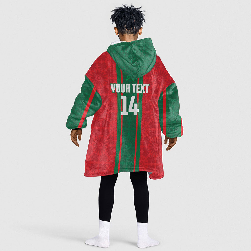 Morocco Football Custom Kid Wearable Blanket Hoodie Atlas Lionesses Moroccan Folk Pattern