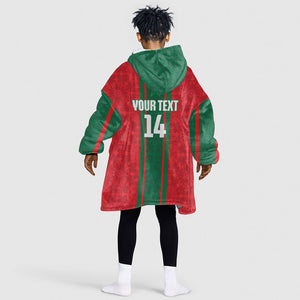 Morocco Football Custom Kid Wearable Blanket Hoodie Atlas Lionesses Moroccan Folk Pattern