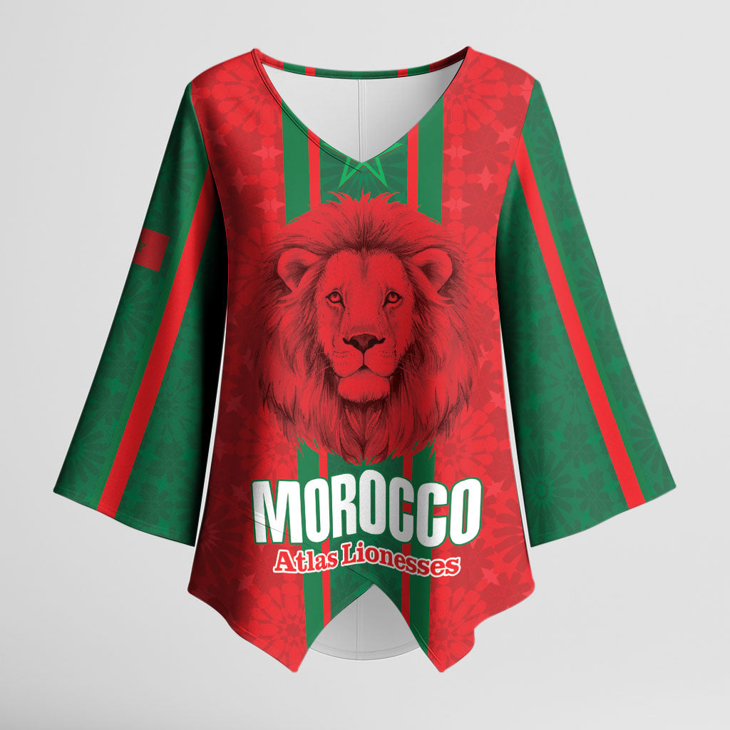Morocco Football Custom Kimono Sleeve Blouse Atlas Lionesses Moroccan Folk Pattern