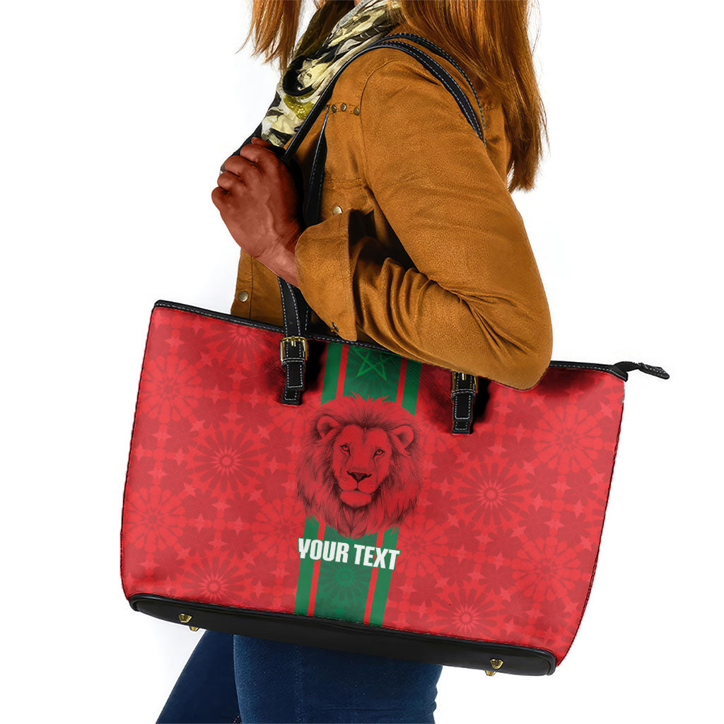 Morocco Football Custom Leather Tote Bag Atlas Lionesses Moroccan Folk Pattern