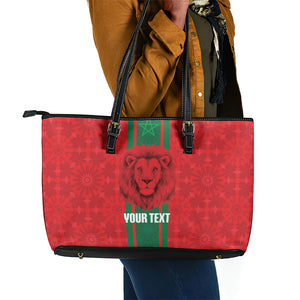 Morocco Football Custom Leather Tote Bag Atlas Lionesses Moroccan Folk Pattern