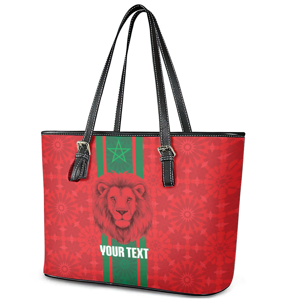 Morocco Football Custom Leather Tote Bag Atlas Lionesses Moroccan Folk Pattern