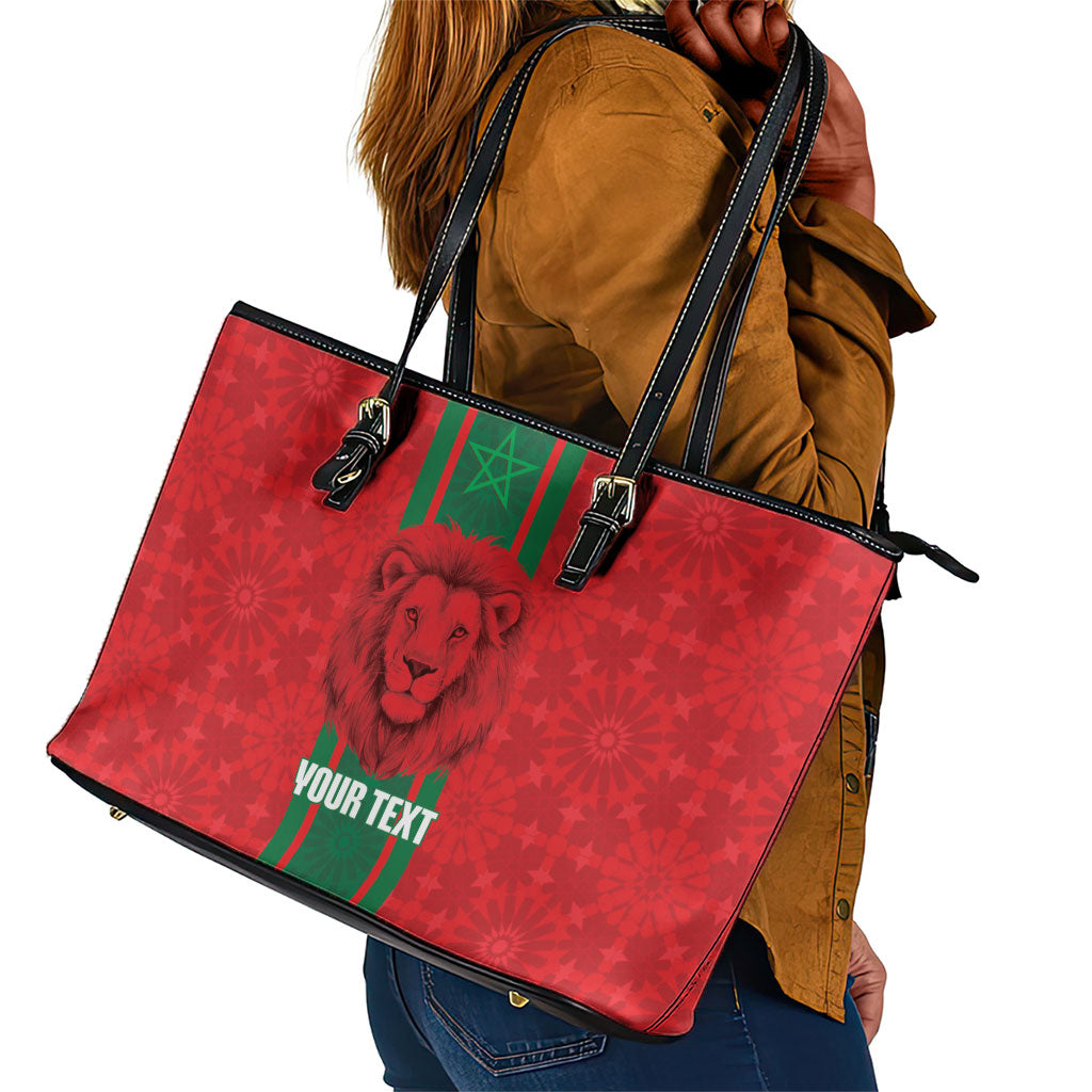 Morocco Football Custom Leather Tote Bag Atlas Lionesses Moroccan Folk Pattern