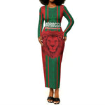 Morocco Football Custom Long Sleeve Bodycon Dress Atlas Lionesses Moroccan Folk Pattern