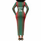 Morocco Football Custom Long Sleeve Bodycon Dress Atlas Lionesses Moroccan Folk Pattern