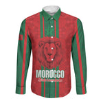 Morocco Football Custom Long Sleeve Button Shirt Atlas Lionesses Moroccan Folk Pattern