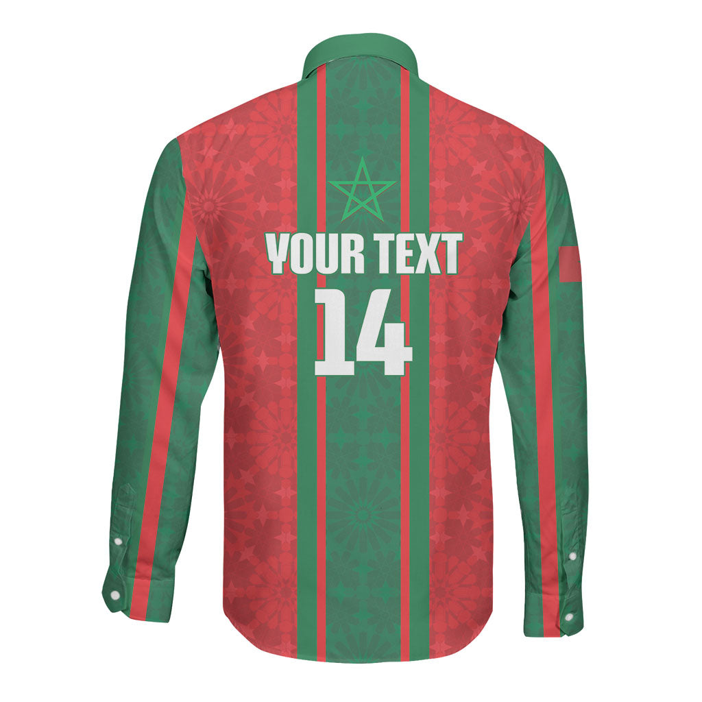 Morocco Football Custom Long Sleeve Button Shirt Atlas Lionesses Moroccan Folk Pattern