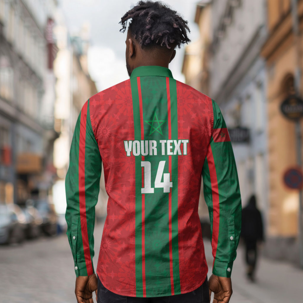 Morocco Football Custom Long Sleeve Button Shirt Atlas Lionesses Moroccan Folk Pattern