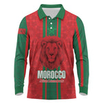 Morocco Football Custom Long Sleeve Polo Shirt Atlas Lionesses Moroccan Folk Pattern
