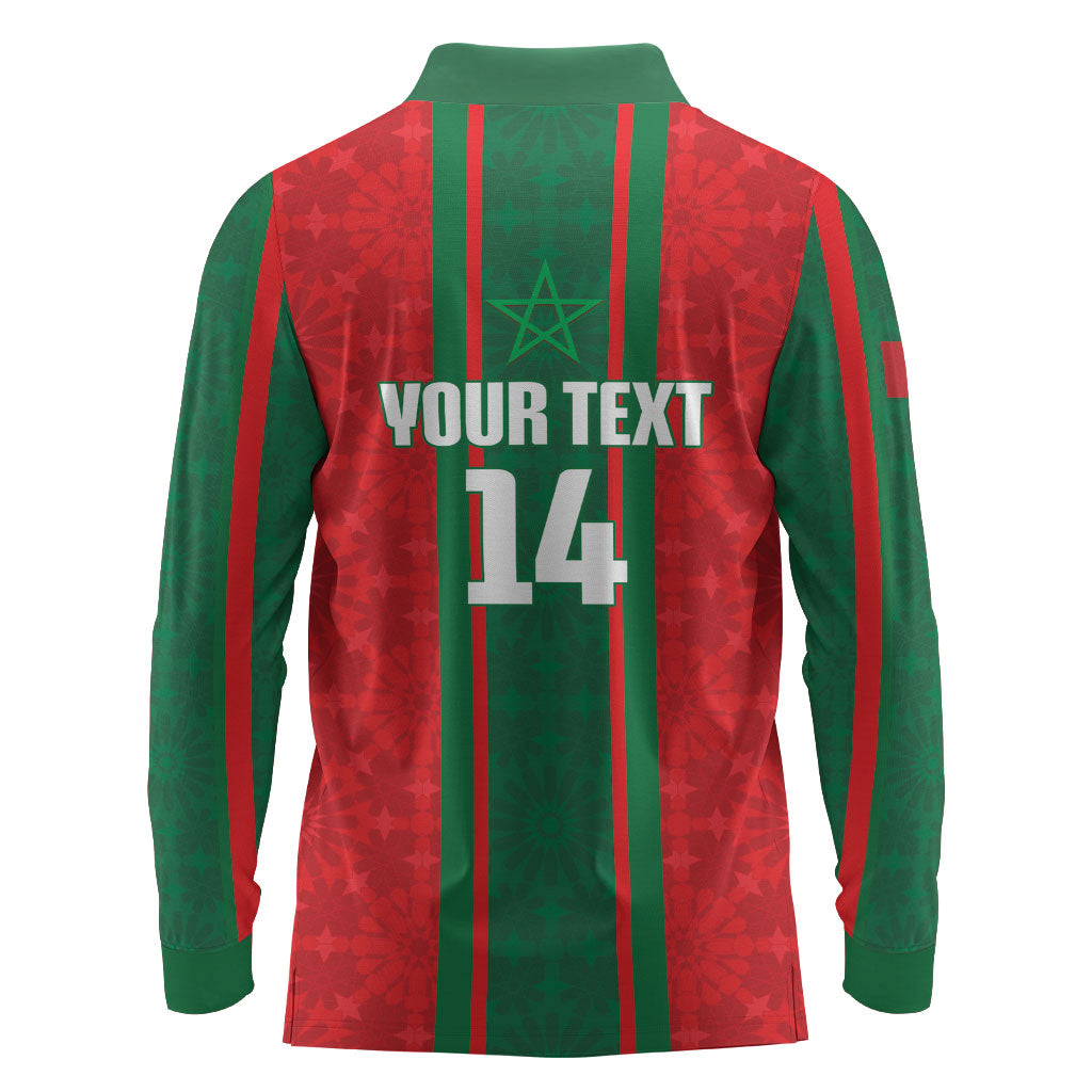 Morocco Football Custom Long Sleeve Polo Shirt Atlas Lionesses Moroccan Folk Pattern