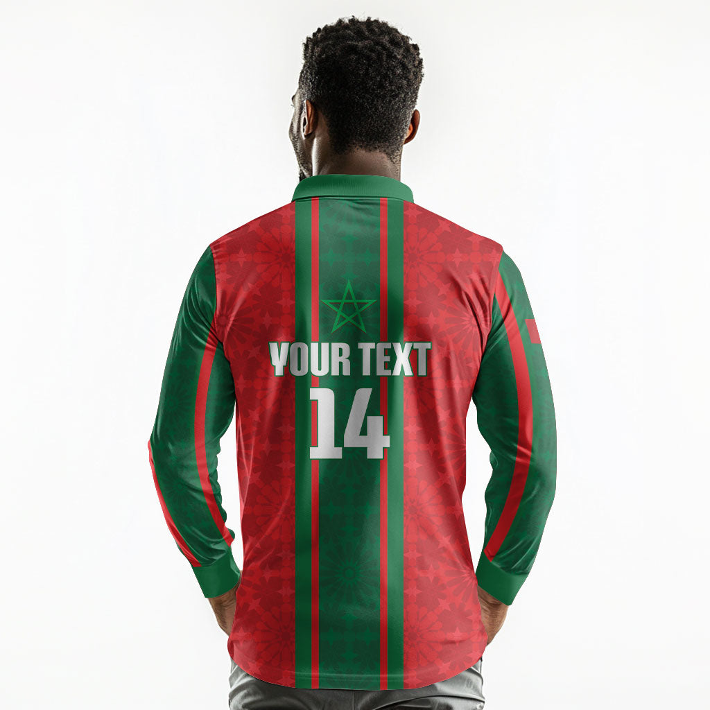 Morocco Football Custom Long Sleeve Polo Shirt Atlas Lionesses Moroccan Folk Pattern