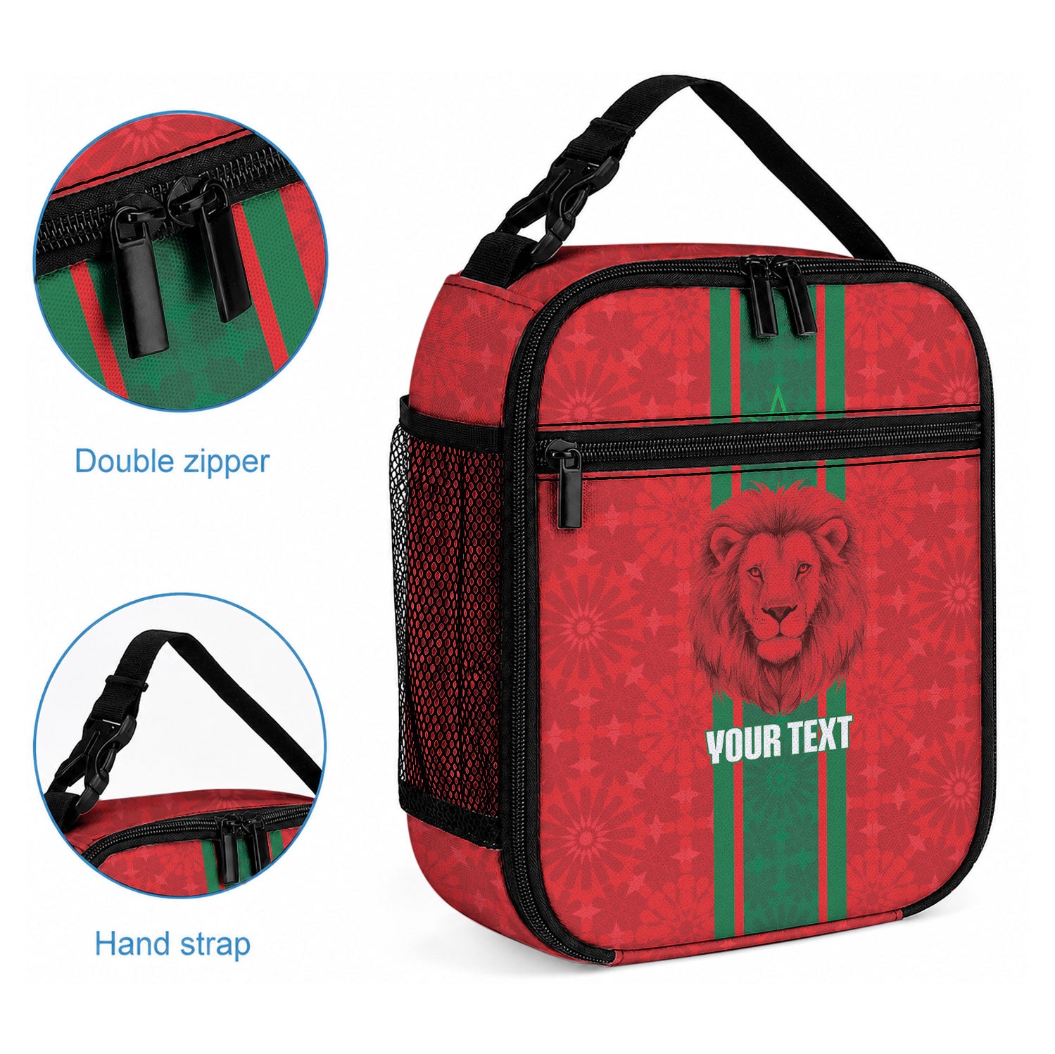 Morocco Football Custom Lunch Bag Atlas Lionesses Moroccan Folk Pattern