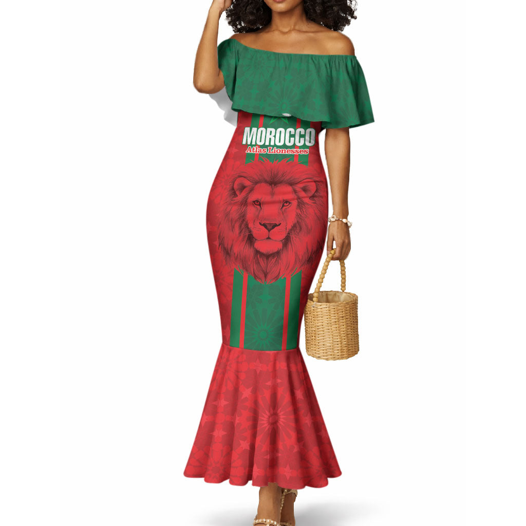 Morocco Football Custom Mermaid Dress Atlas Lionesses Moroccan Folk Pattern