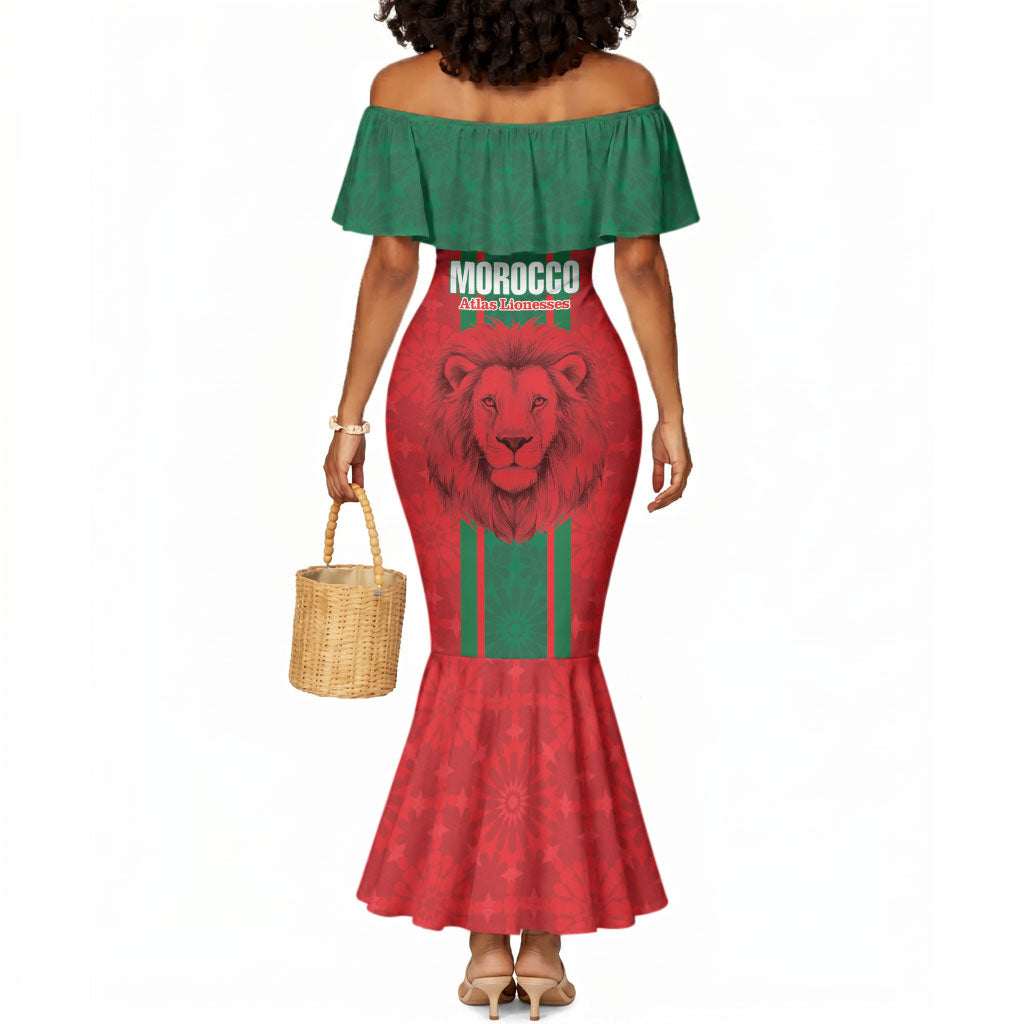 Morocco Football Custom Mermaid Dress Atlas Lionesses Moroccan Folk Pattern