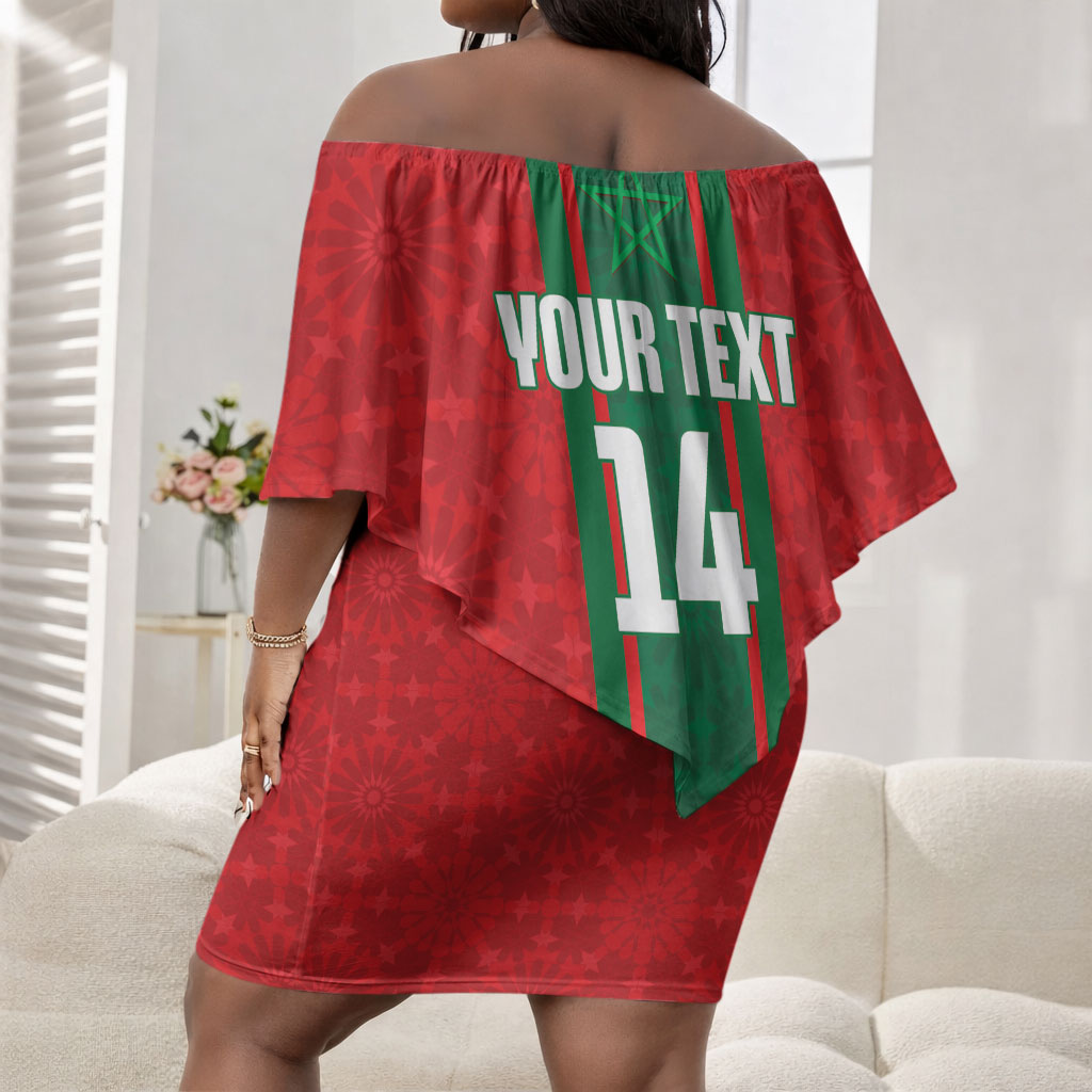 Morocco Football Custom Off Shoulder Short Dress Atlas Lionesses Moroccan Folk Pattern