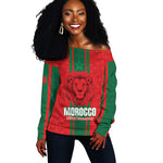 Morocco Football Custom Off Shoulder Sweater Atlas Lionesses Moroccan Folk Pattern