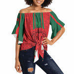 Morocco Football Custom Off Shoulder Wrap Waist Top Atlas Lionesses Moroccan Folk Pattern