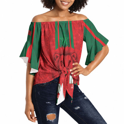 Morocco Football Custom Off Shoulder Wrap Waist Top Atlas Lionesses Moroccan Folk Pattern
