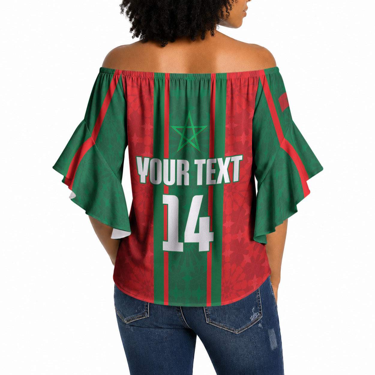Morocco Football Custom Off Shoulder Wrap Waist Top Atlas Lionesses Moroccan Folk Pattern