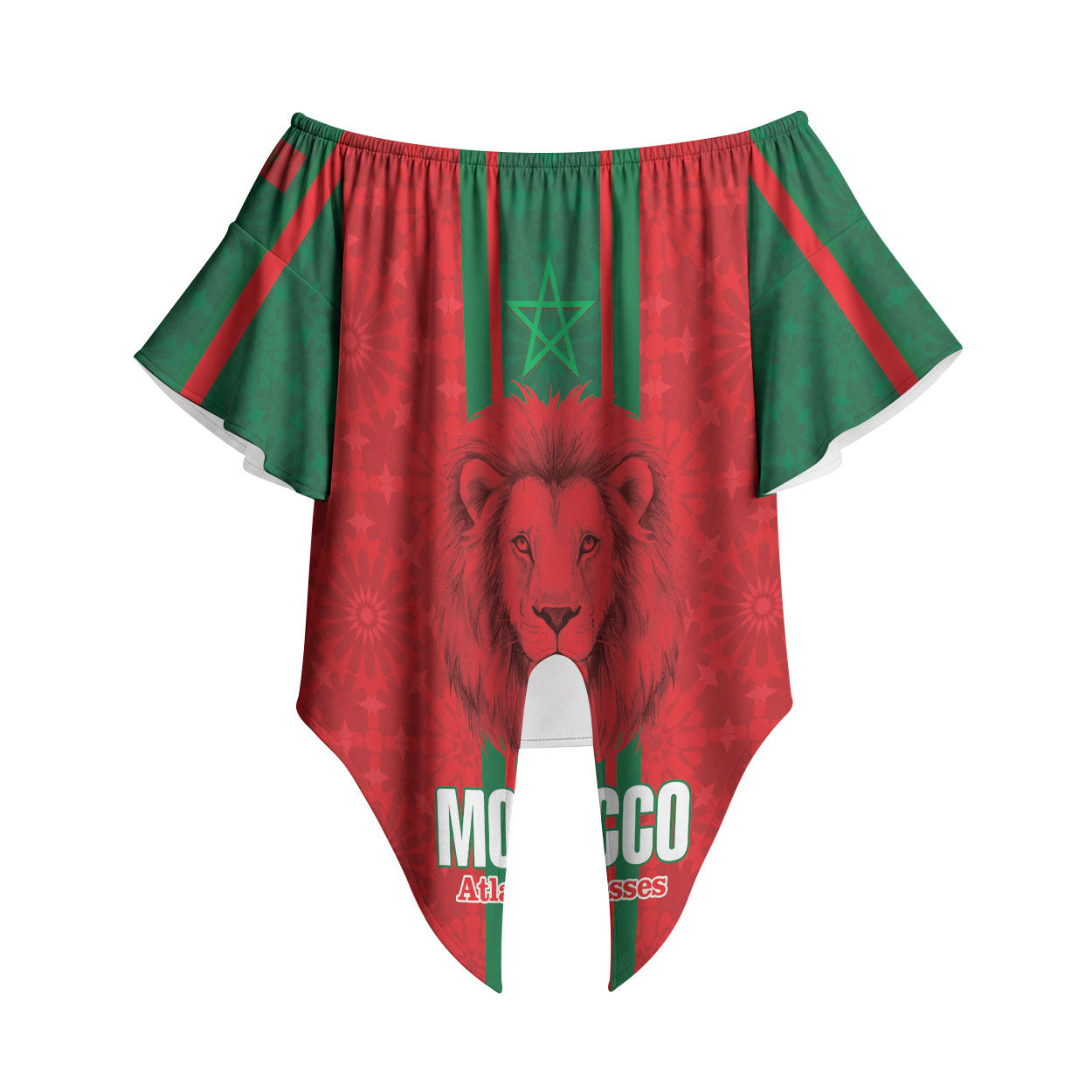 Morocco Football Custom Off Shoulder Wrap Waist Top Atlas Lionesses Moroccan Folk Pattern