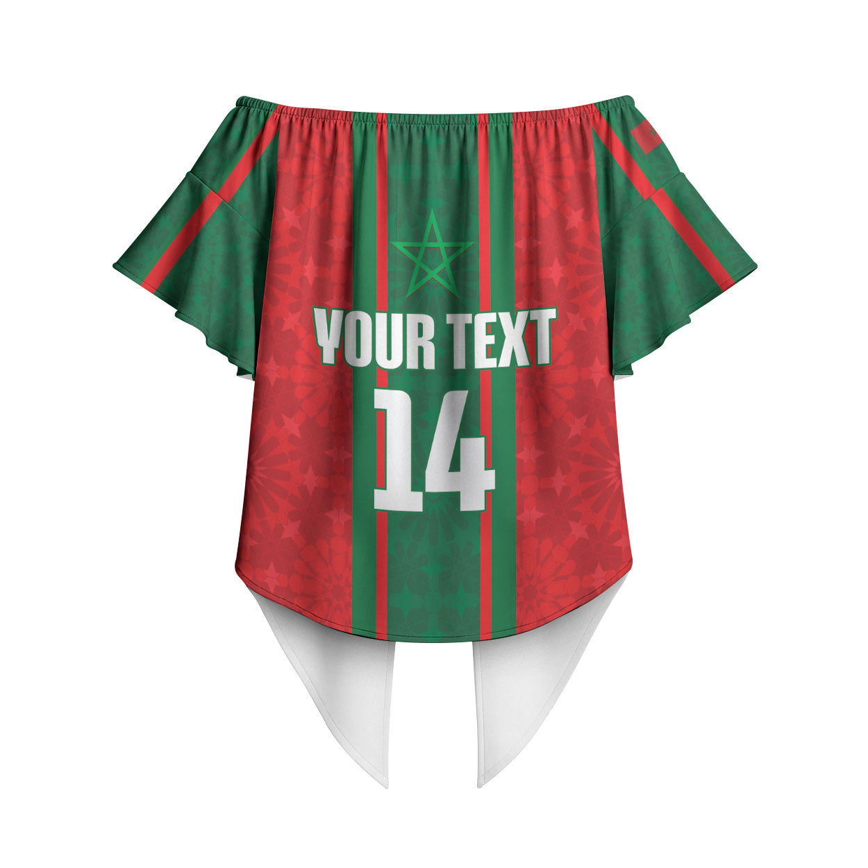 Morocco Football Custom Off Shoulder Wrap Waist Top Atlas Lionesses Moroccan Folk Pattern