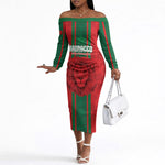 Morocco Football Custom Off The Shoulder Long Sleeve Dress Atlas Lionesses Moroccan Folk Pattern