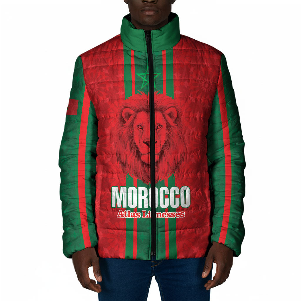 Morocco Football Custom Padded Jacket Atlas Lionesses Moroccan Folk Pattern