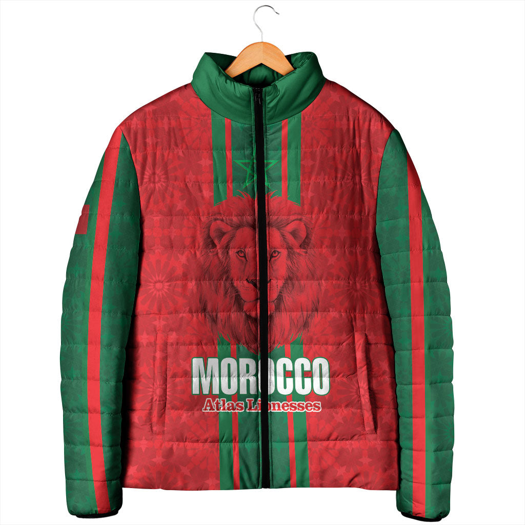 Morocco Football Custom Padded Jacket Atlas Lionesses Moroccan Folk Pattern