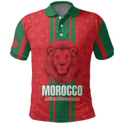 Morocco Football Custom Polo Shirt Atlas Lionesses Moroccan Folk Pattern