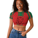 Morocco Football Custom Raglan Cropped T shirt Atlas Lionesses Moroccan Folk Pattern