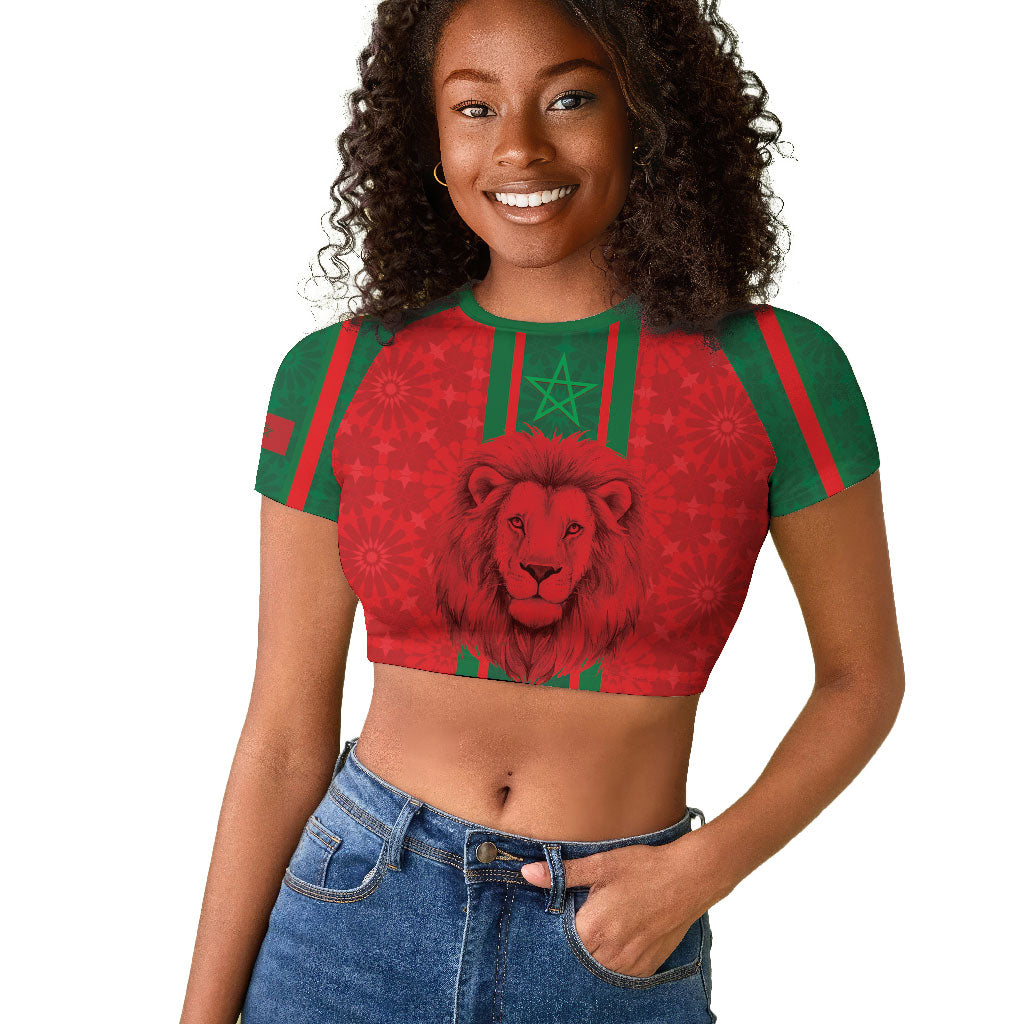 Morocco Football Custom Raglan Cropped T shirt Atlas Lionesses Moroccan Folk Pattern