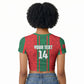 Morocco Football Custom Raglan Cropped T shirt Atlas Lionesses Moroccan Folk Pattern