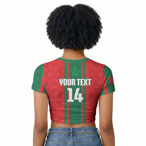 Morocco Football Custom Raglan Cropped T shirt Atlas Lionesses Moroccan Folk Pattern