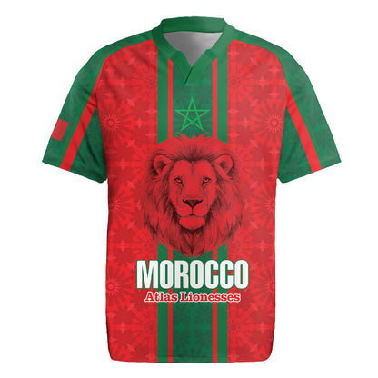 Morocco Football Custom Rugby Jersey Atlas Lionesses Moroccan Folk Pattern