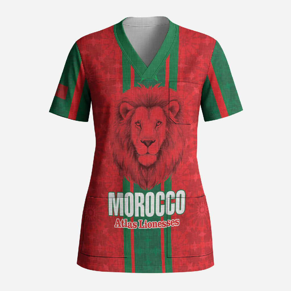 Morocco Football Custom Scrub Top Atlas Lionesses Moroccan Folk Pattern
