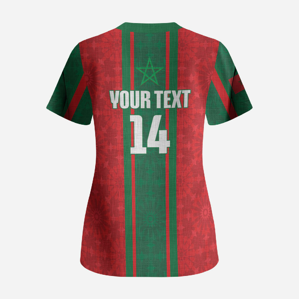 Morocco Football Custom Scrub Top Atlas Lionesses Moroccan Folk Pattern