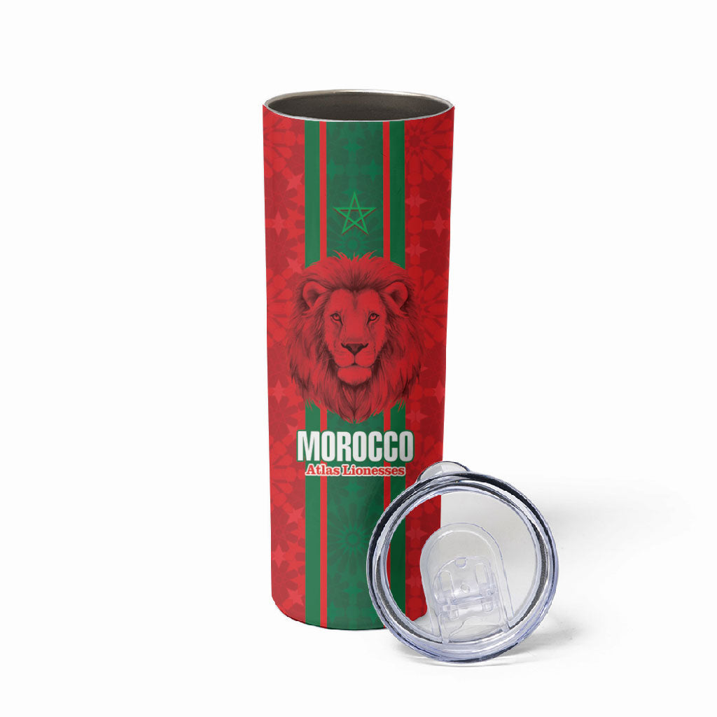 Morocco Football Custom Skinny Tumbler Atlas Lionesses Moroccan Folk Pattern