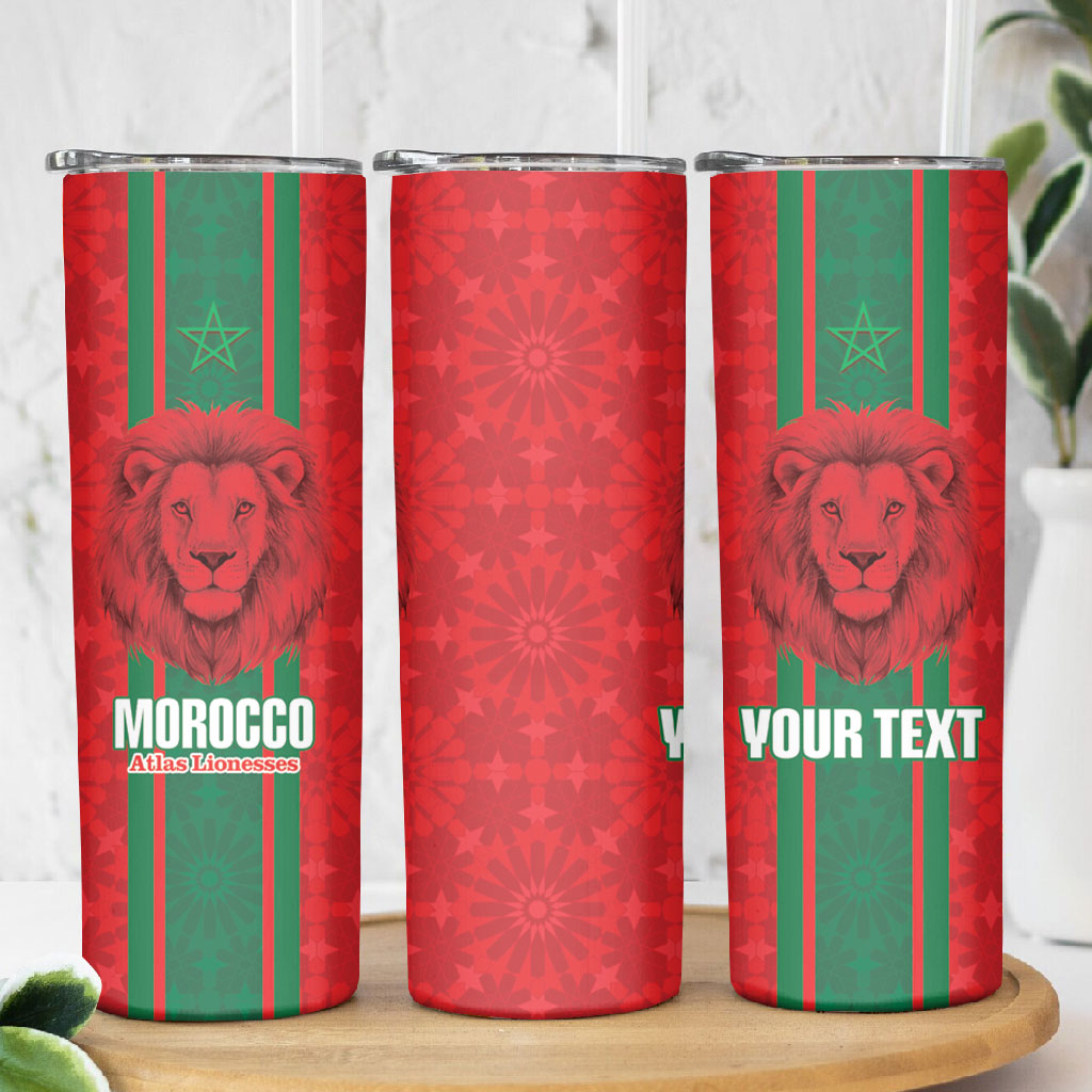 Morocco Football Custom Skinny Tumbler Atlas Lionesses Moroccan Folk Pattern