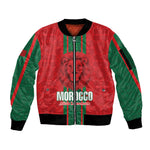 Morocco Football Custom Sleeve Zip Bomber Jacket Atlas Lionesses Moroccan Folk Pattern