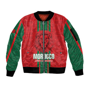 Morocco Football Custom Sleeve Zip Bomber Jacket Atlas Lionesses Moroccan Folk Pattern