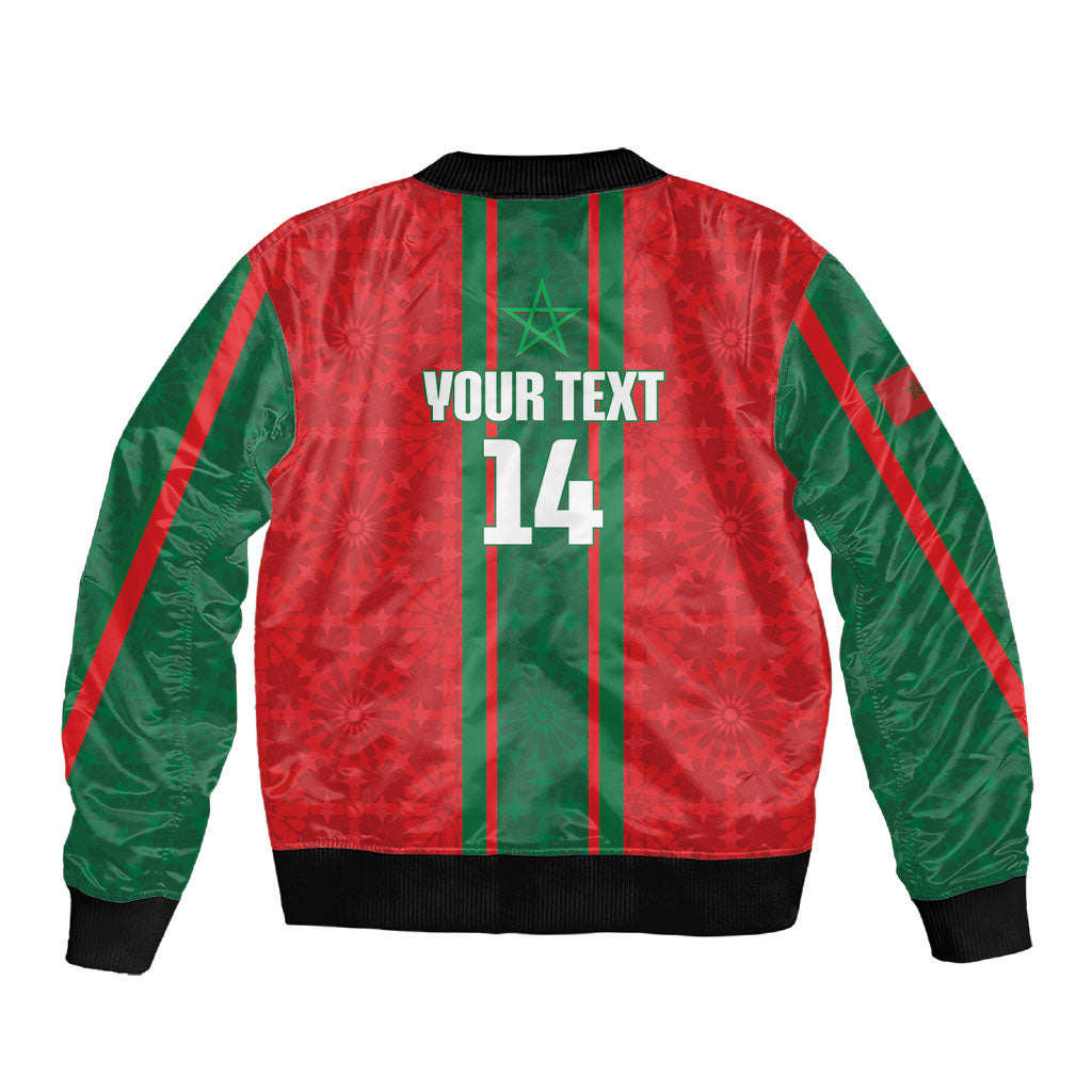 Morocco Football Custom Sleeve Zip Bomber Jacket Atlas Lionesses Moroccan Folk Pattern