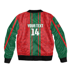 Morocco Football Custom Sleeve Zip Bomber Jacket Atlas Lionesses Moroccan Folk Pattern
