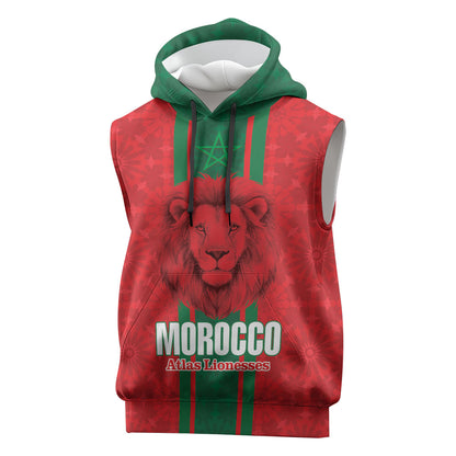 Morocco Football Custom Sleeveless Hoodie Atlas Lionesses Moroccan Folk Pattern