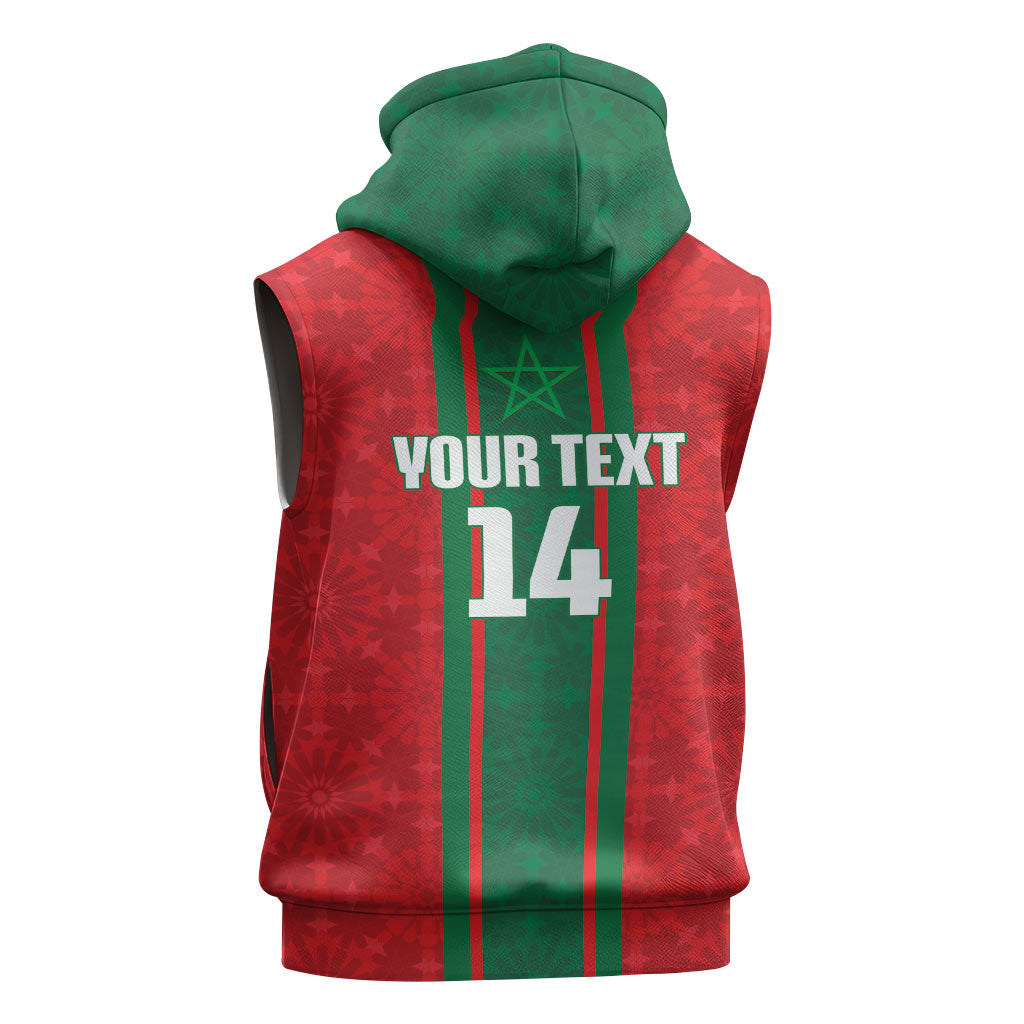 Morocco Football Custom Sleeveless Hoodie Atlas Lionesses Moroccan Folk Pattern