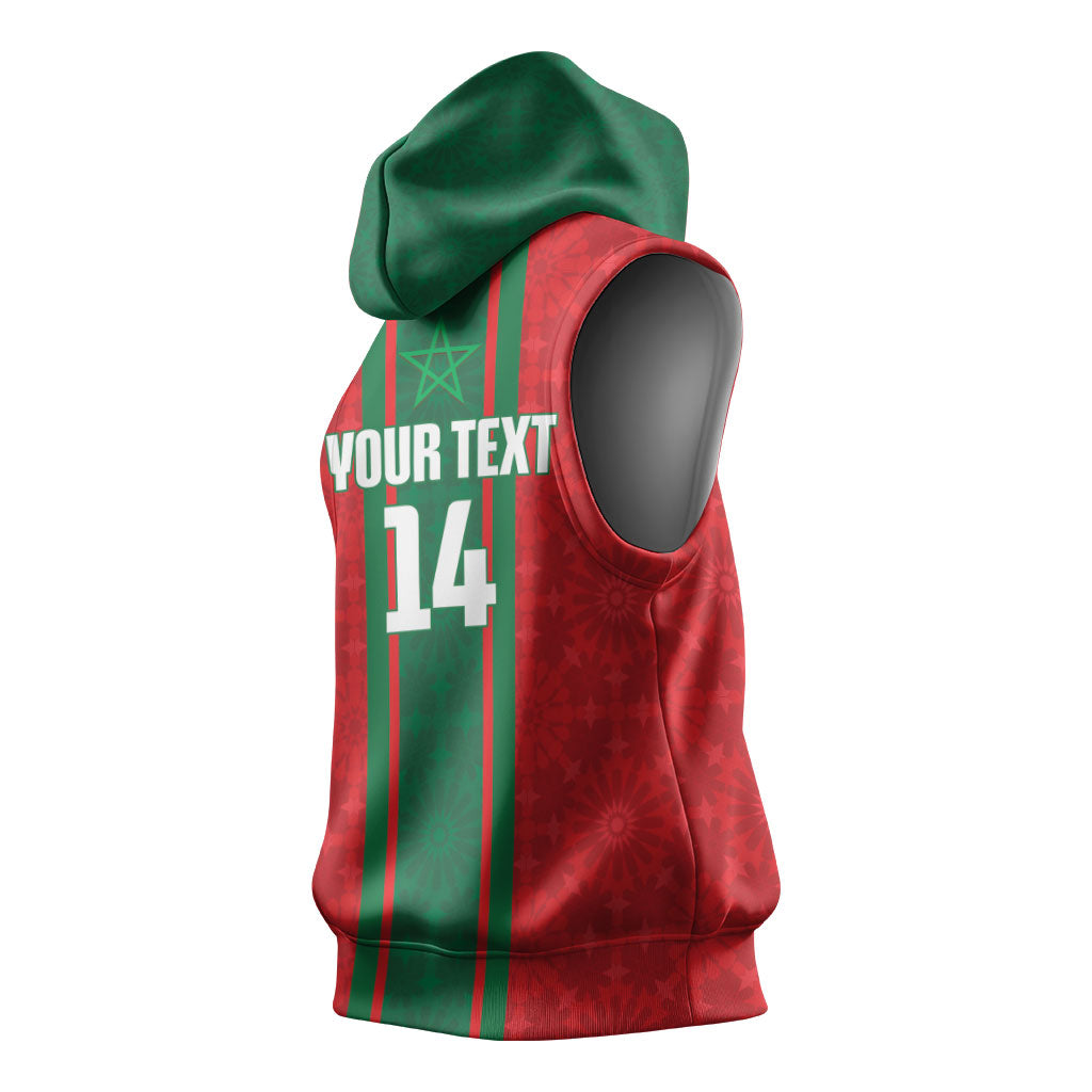Morocco Football Custom Sleeveless Hoodie Atlas Lionesses Moroccan Folk Pattern