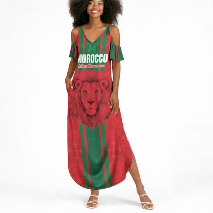 Morocco Football Custom Summer Maxi Dress Atlas Lionesses Moroccan Folk Pattern