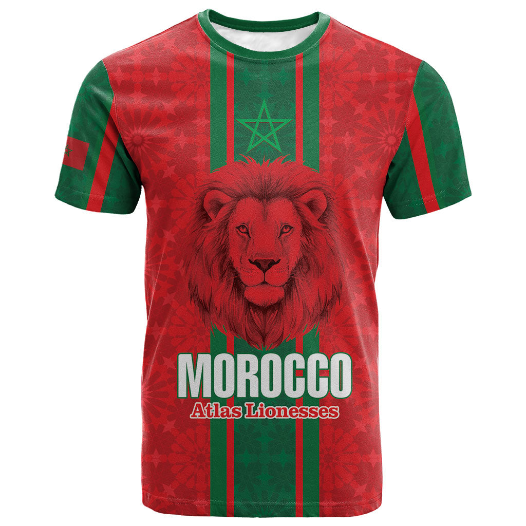 Morocco Football Custom T shirt Atlas Lionesses Moroccan Folk Pattern